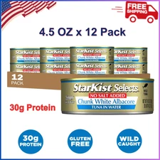12 Pack StarKist Selects No Salt Added Chunk White Albacore Tuna in Water, Paleo