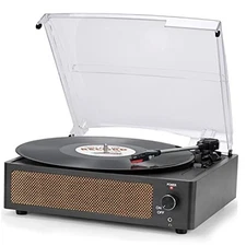Vinyl Record Player with Speakers Vintage Turntable for Vinyls Records Black