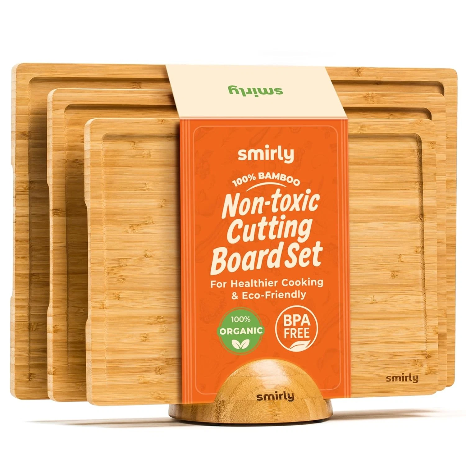 Bamboo Wood Kitchen Cutting Board Set for Meal Prep and Cooking