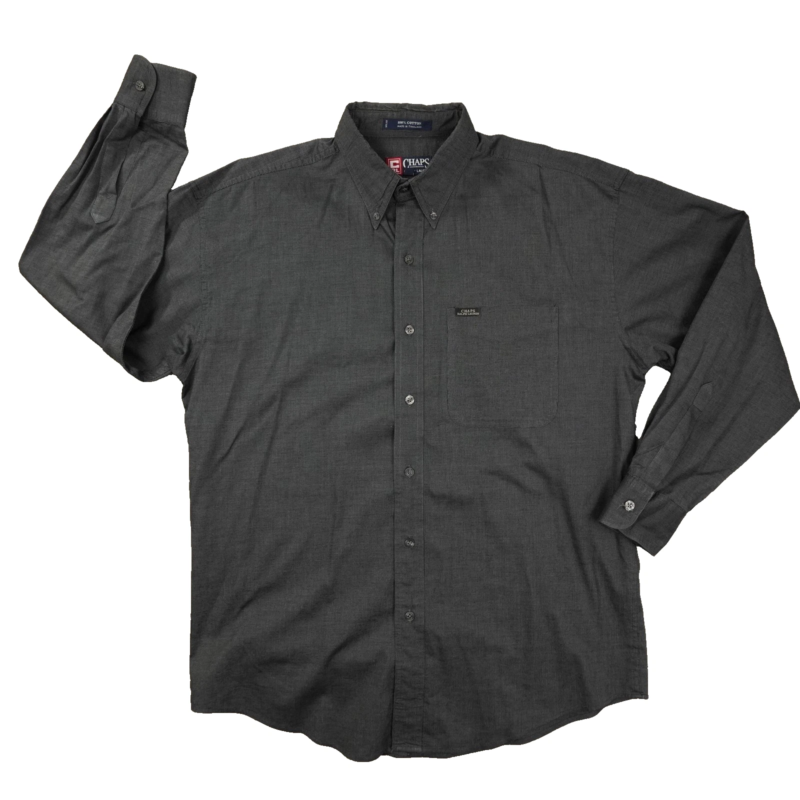 Chaps Ralph Lauren Vintage Button Up Shirt Mens Medium Charcoal Grey Long Sleeve