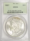 1887 MORGAN DOLLAR ~ OLD HOLDER FLASHY LUSTRE ~ BRILLIANT UNC GEM PCGS MS64