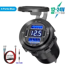 78W 4 Port 12V USB Car Charger Socket QC3.0 Type C PD Fast Charger LED Voltmeter
