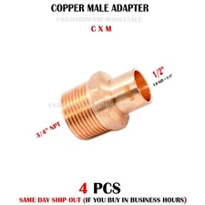 1/2" C x 3/4" Male NPT Threaded Copper Adapters Lead Free Copper fittings 4 PCS