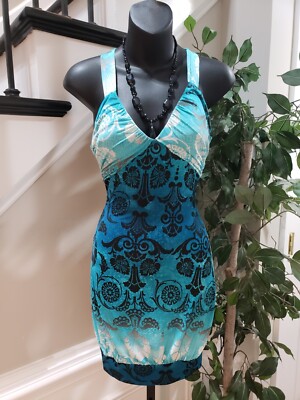 Joyce Leslie Geo Print V Neck Sleeveless Fit & Flare Knee Length Dress Small 