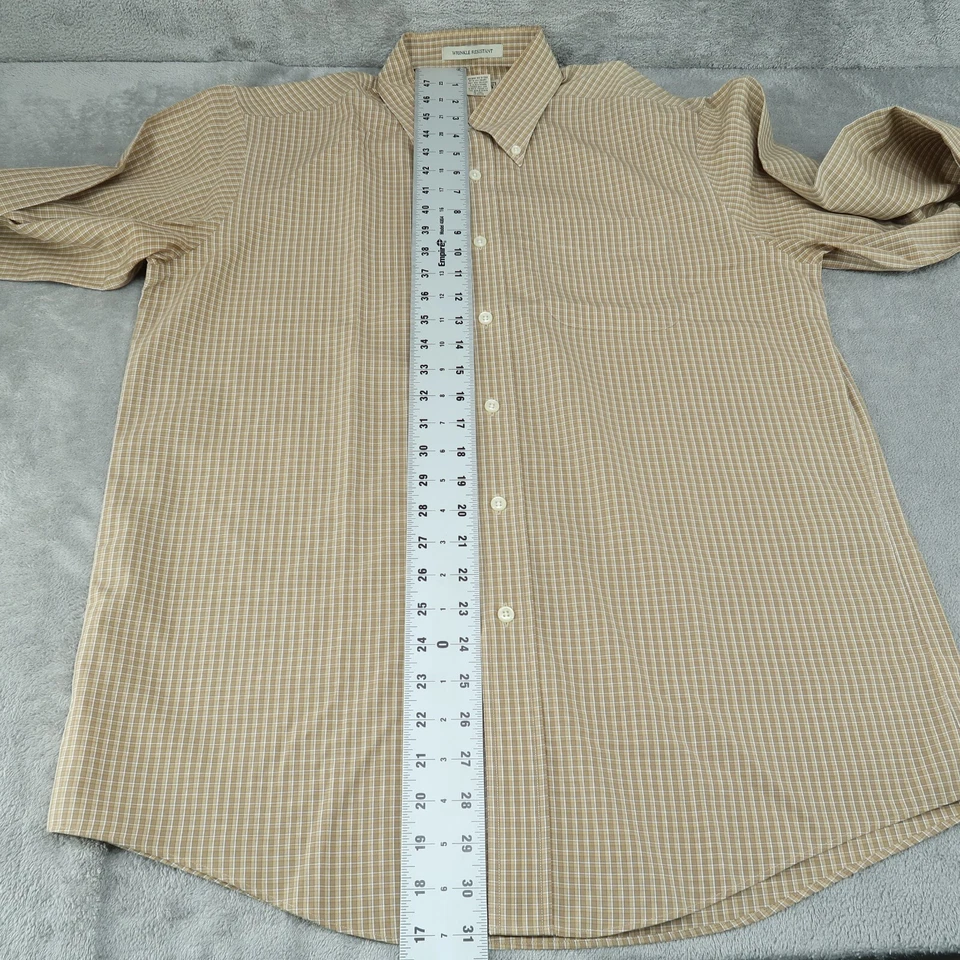 Camisa de vestir LL Bean para hombre mediana 15,5-34 marrón a cuadros con botones manga larga Foto 4 de 4