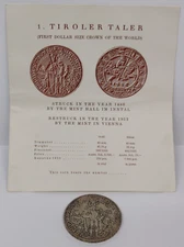 1953 AUSTRIA FANTASY COIN 1 GULDINER TIROLER TALER (1486) .900 SILVER