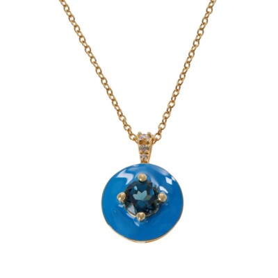 Damen Halskette Blautopas & Emaille Sterlingsilber, goldfarben, neu