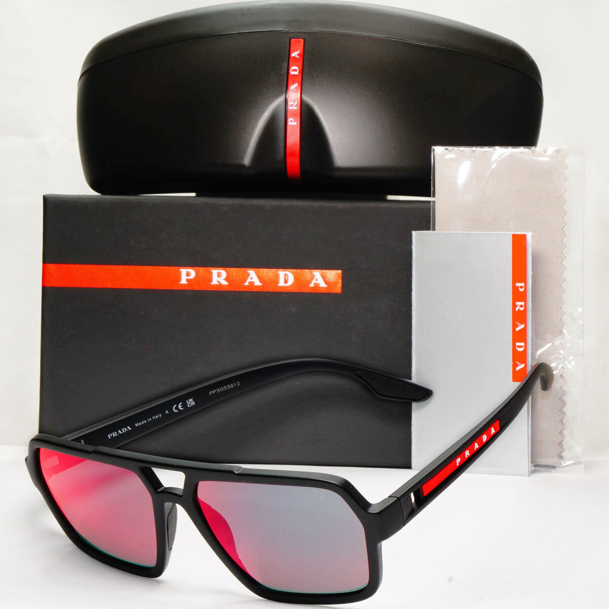 Prada Sunglasses Black Grey Mirror Blue Red Square Pilot Prada Sunglasses Black Grey Mirror Blue Red Square Pilot