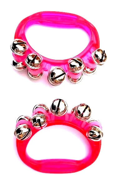 CCM CRAZY CREW MUSIC 2 x Hand Sleigh Bells - 10 Jingles w/ Pink Plastic 11cm Handle Christmas CCM
