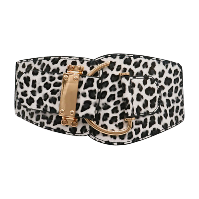 Women Leopard Animal Print Elastic Wide Strap Belt Gold  display picture 3