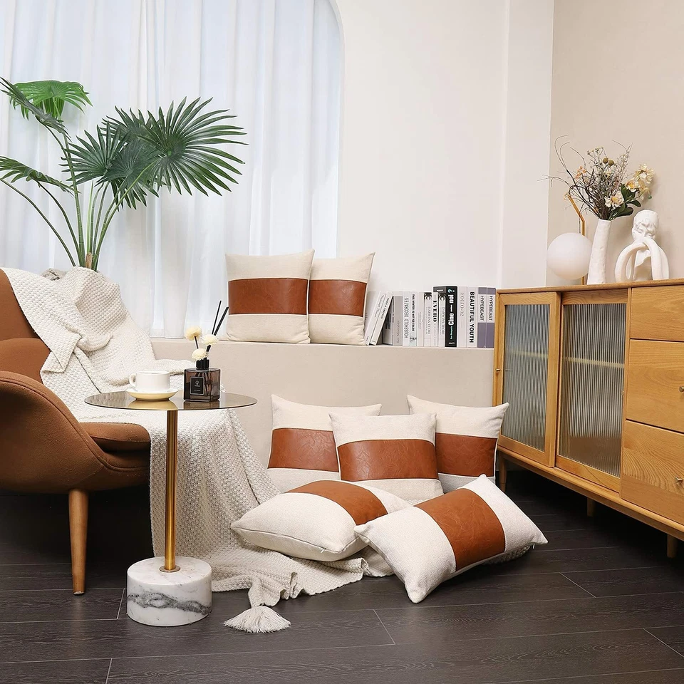 Pack of 2 Thick Faux Leather Throw Pillow Covers Square Accent Cushion Covers  - Image 4 of 4