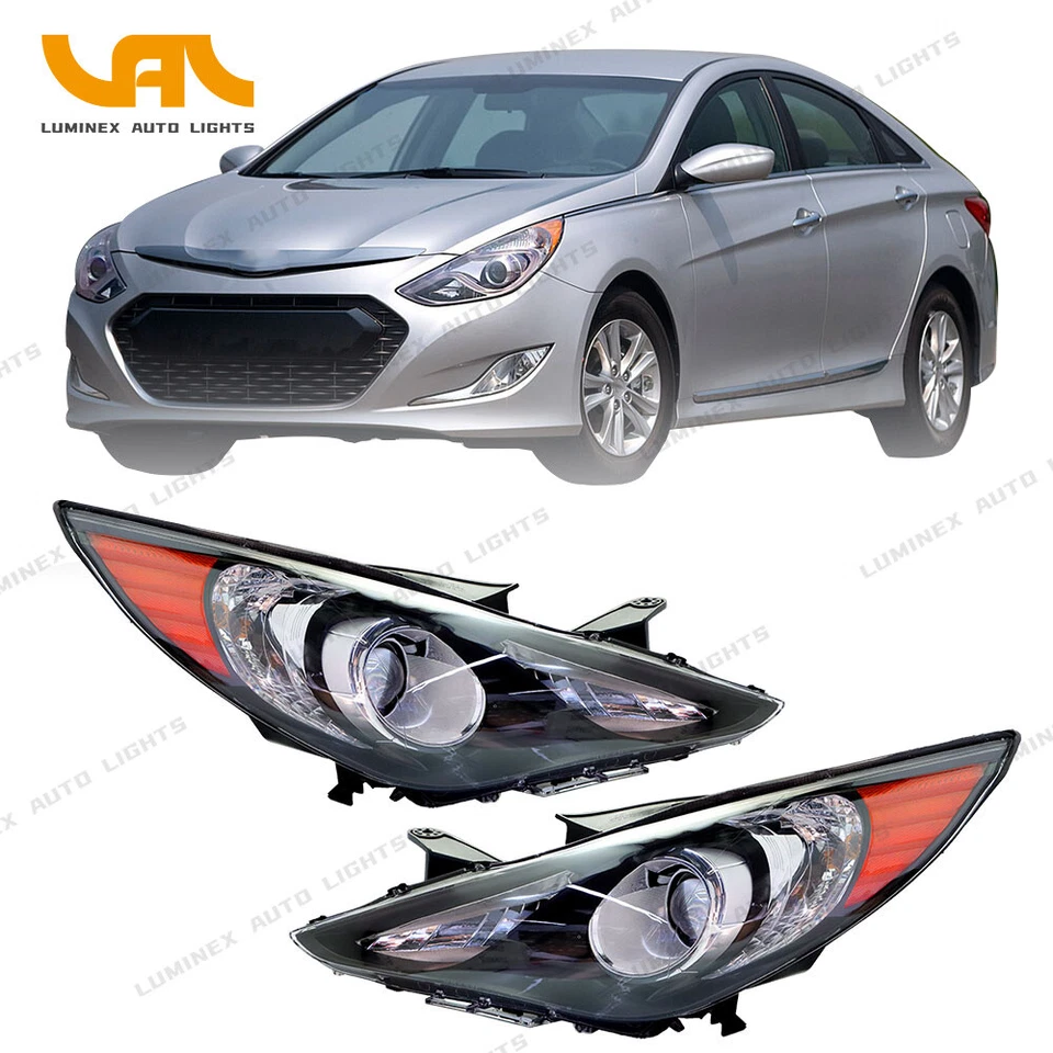 For 2011-2014 Hyundai Sonata Black Halogen Headlights Headlamp Pair Replacement - Image 3 of 4