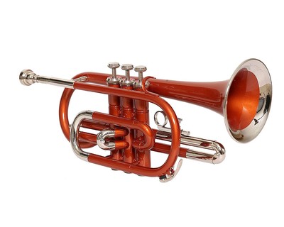 CORNET Brass  Color  ORANGE  MOUTH PICE  GOLD  - A Cornet HARD CASE
