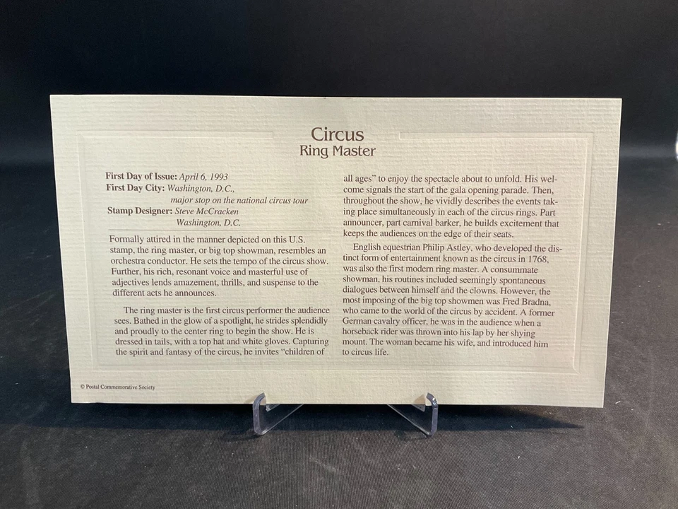 1993 PCS Circus Ring Master 29¢ FDC 22K Gold Stamp Replica - Image 3 of 3