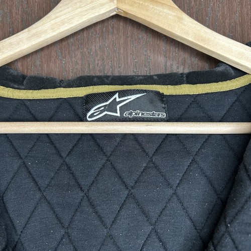 Vintage Y2K Alpine Stars Black Quilted Hoodie Sweatshirt Velour Lined Mens Large - Picture 9 of 10