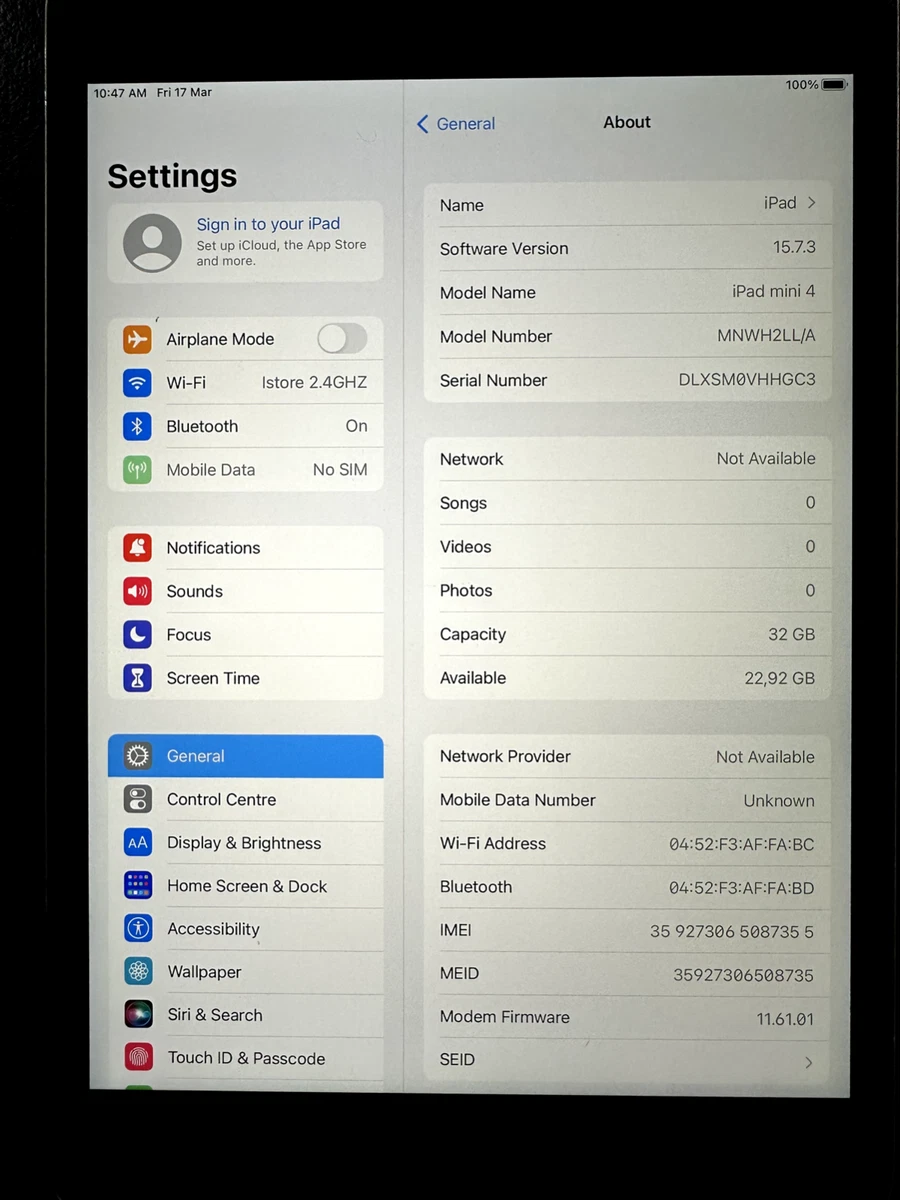 Apple iPad mini 4 32GB, Wi-Fi + Cellular (Unlocked), 7.9in - Space Gray (CA)