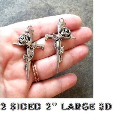 CROSS NAIL ROSE THORN CHRISTIAN RELIGIOUS Pendant 925 Sterling Silver ...