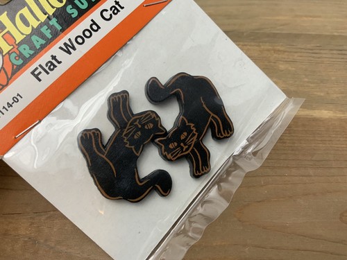 Vintage Darice Black Cat Halloween Flat Wood Cut Out Craft Supplies 9114-01 NOS - Picture 6 of 12