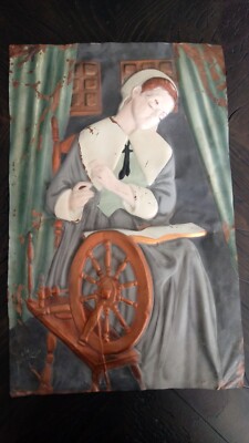PILGRIM WOMAN Wall Art COPPER Embossed 3D Painting SIGNED by Painter C E PEARSON