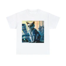 Cat T Shirt Abstract Cool Art Tee Futuristic Sleek Cyber Techno City Feline Cool
