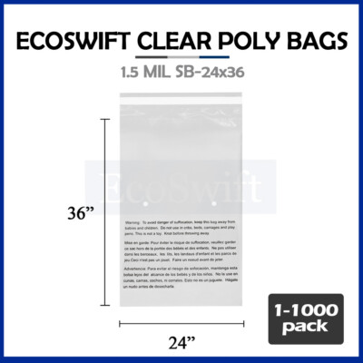 1-1000 24X36 EcoSwift LARGE JUMBO Self Seal Suffocation Warning Clear Poly Bags