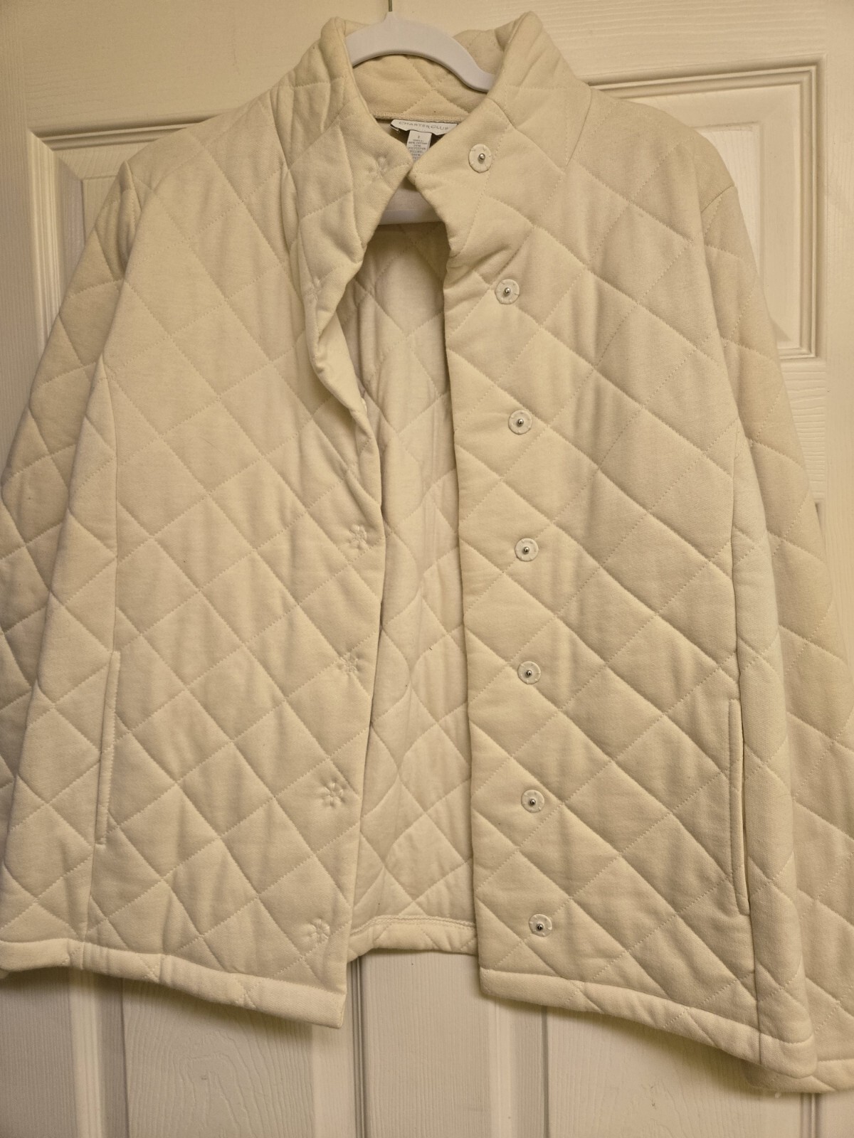 Charter Club Coat Womens Large Lightweight Off White Quilted Collar Snap *
