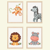 Affe Zebra LöWe Nilpferd Safari Tiere 4Er Set Kinderzimmer Bilder Din A4