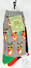 New Mens Holiday Crew Socks 2 Pack Christmas Santa Reindeer Fun Gift