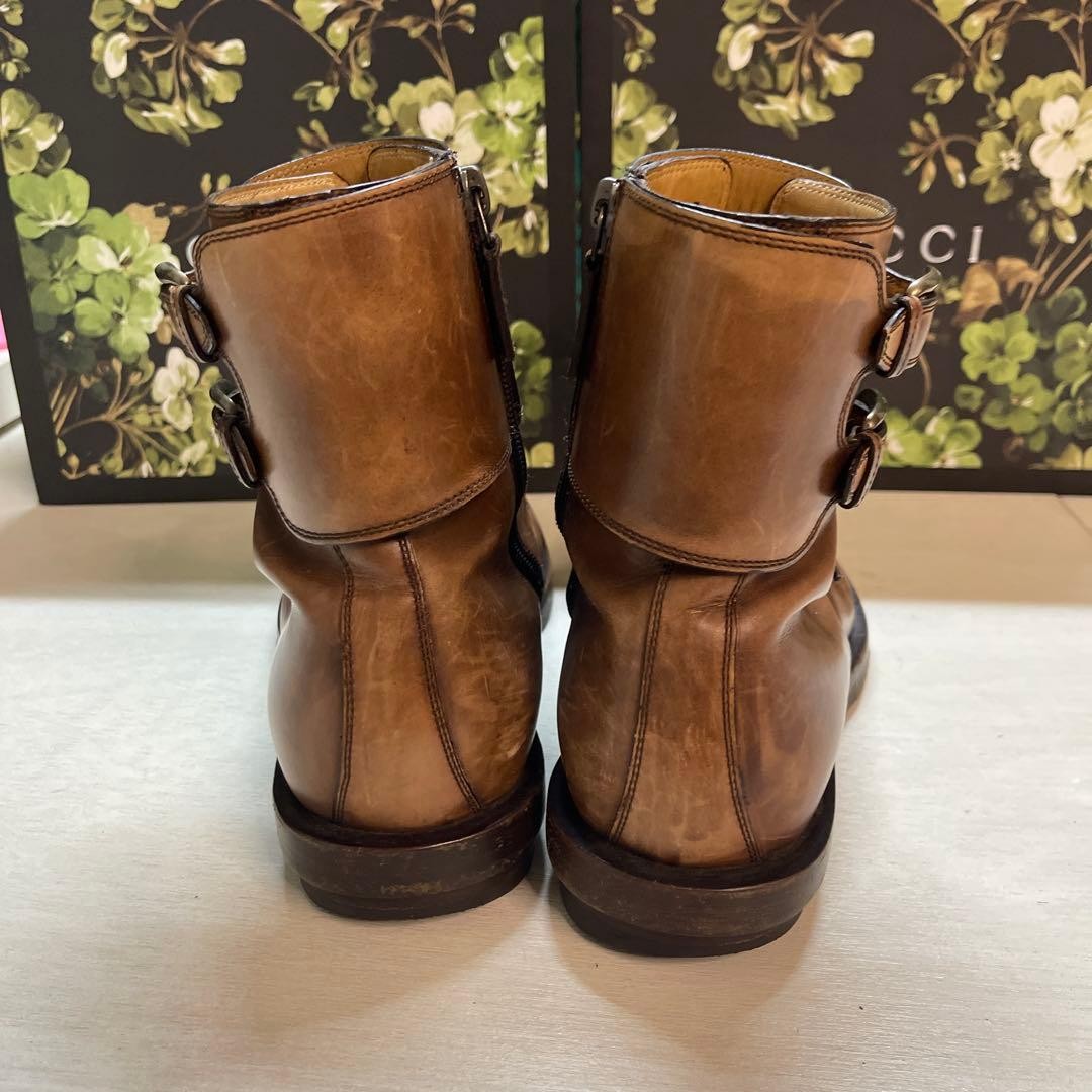Gucci Lace Up Boots Brown Leather With Zipper Size 7.5 US About8 For Men thumbnail 5