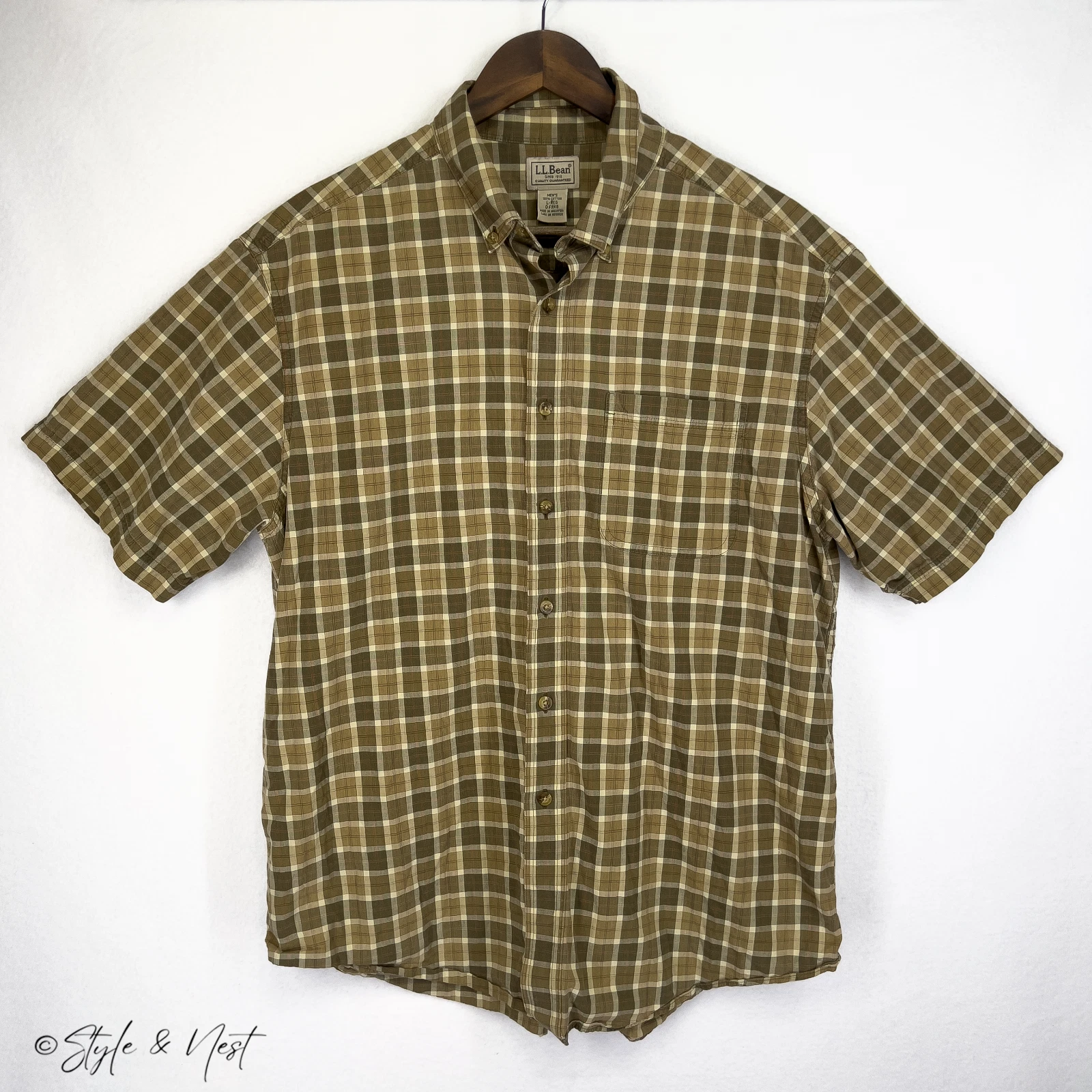 LL Bean Plaid Gingham Button Up Large Brown Cotton Hiking Gorpcore Preppy Shirt