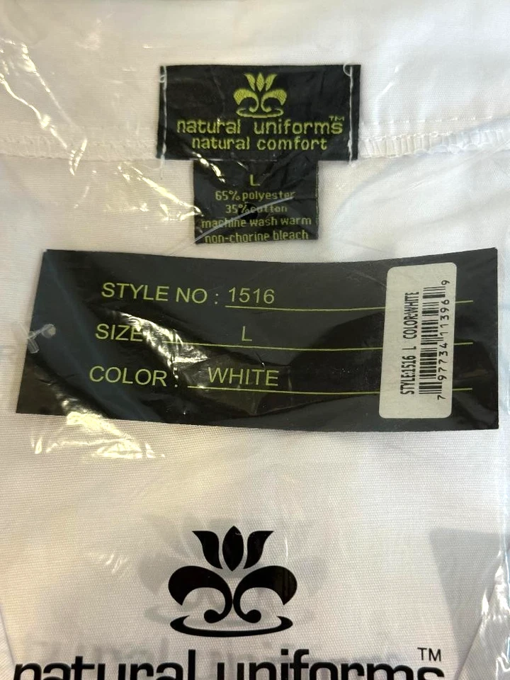 3) WOMANS FULL LENGTH LAB COAT REAR BELT SIZE L NATURAL UNIFORM 65POLY/35COT NWT - Image 4 of 4