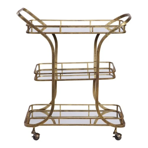 Uttermost 24876 Gold Stassi 33"W 3 Shelf Iron Serving Cart With Casters - Picture 1 of 5