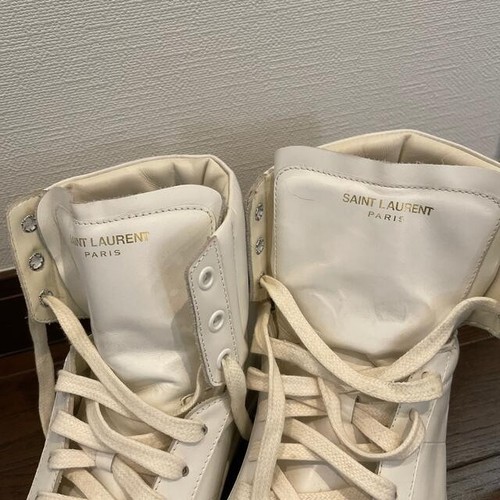 YSL Saint Laurent White Leather Lace-up High-Top Sneakers Men's Size 41.5 US8.5