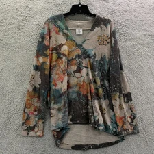 INOAH Blouse Womens Medium Top Floral Gray Blue