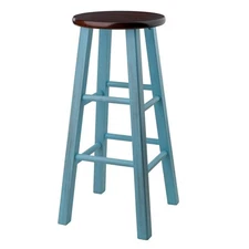 Winsome Wood Bar Stool Antique Washed Finish Light Blue/Walnut 29 in. Height
