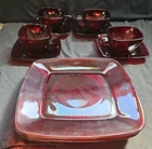 Vintage Anchor Hocking Royal Ruby Red Charm 12pc Set Square Cups Plates Excellen