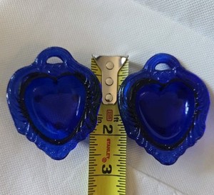 2 Mosser Footed Open Salt Cellars Cobalt Blue Heart Shape Farmhouse Cottage VTG