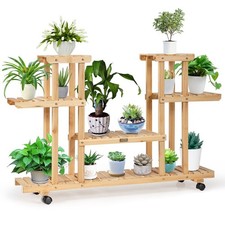 4-Tier Flower Plant Stand Wooden Flower Rack Display Shelf w/ Wheels & 8 Shelves