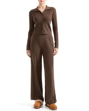 Women Knit Long Sleeve Lounge Sets Ribbed Button Down Matching Comfy Piece Se...