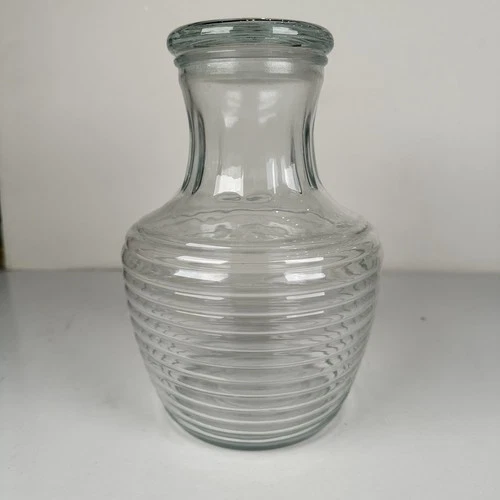 Vtg Anchor Hocking Glass Beehive Jar Ribbed Carafe & Lid Manhattan Park Ave MCM!