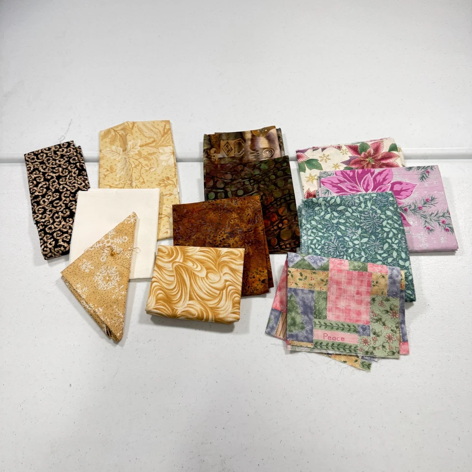 quilting fabric cotton fat quarters bundle set 12 beige pink floral leaves - Image 2 of 4