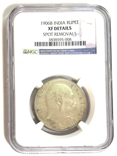 1906 B INDIA SILVER RUPEE NGC XF DETAILS
