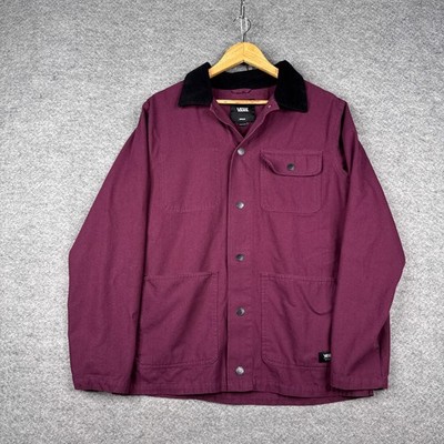 Vans Jacket Mens Medium M Maroon Drill Chore Coat Corduroy Collar Worker Utility