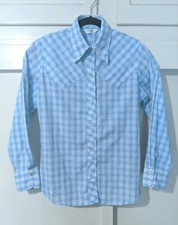 vtg 70s Levis BIG E Script Tag L/S Western Pearl Snap Shirt Textured Plaid M 