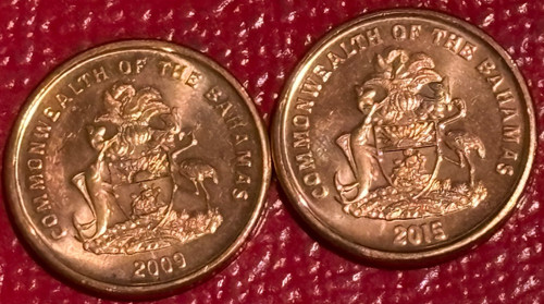 LOT OF 2 HIGH GRADE UNC 2015/2015 BAHAMAS ISLANDS STARFISH ONE CENT COIN-JUN667