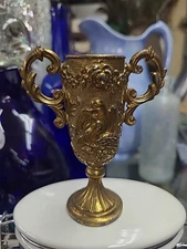 ~Alfred Fuss KG Seamed Brass Double Handled Love Birds Vase, 6"