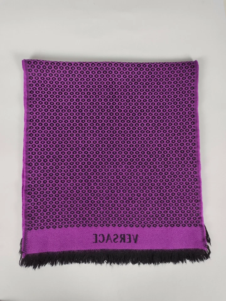 Bufanda de invierno Versace genuina vintage estampada púrpura/negro lana Foto 3 de 4