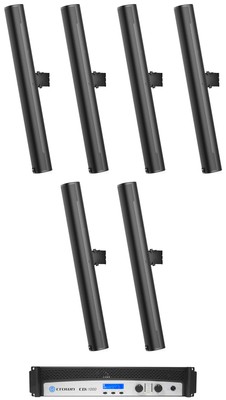 (6) JBL COL800-BK 32'' 70V Commercial Column Wall Mount Array Speakers+Crown Amp