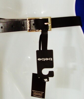Bebe Black Leather With Large Rhinestone Buckle And Rhinestones On Tip M/L bebe Women main image 3