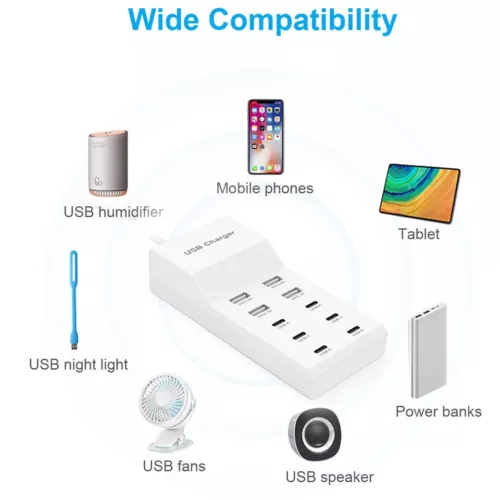 Multi 10 Port USB C Charger Station Wall Type C Fast Charging Adapter USB Hub - Picture 10 of 12
